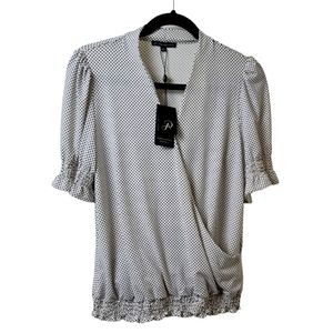 Adrianna Papell‎ white with black dots front faux wrap, V neck, Elastic Size S